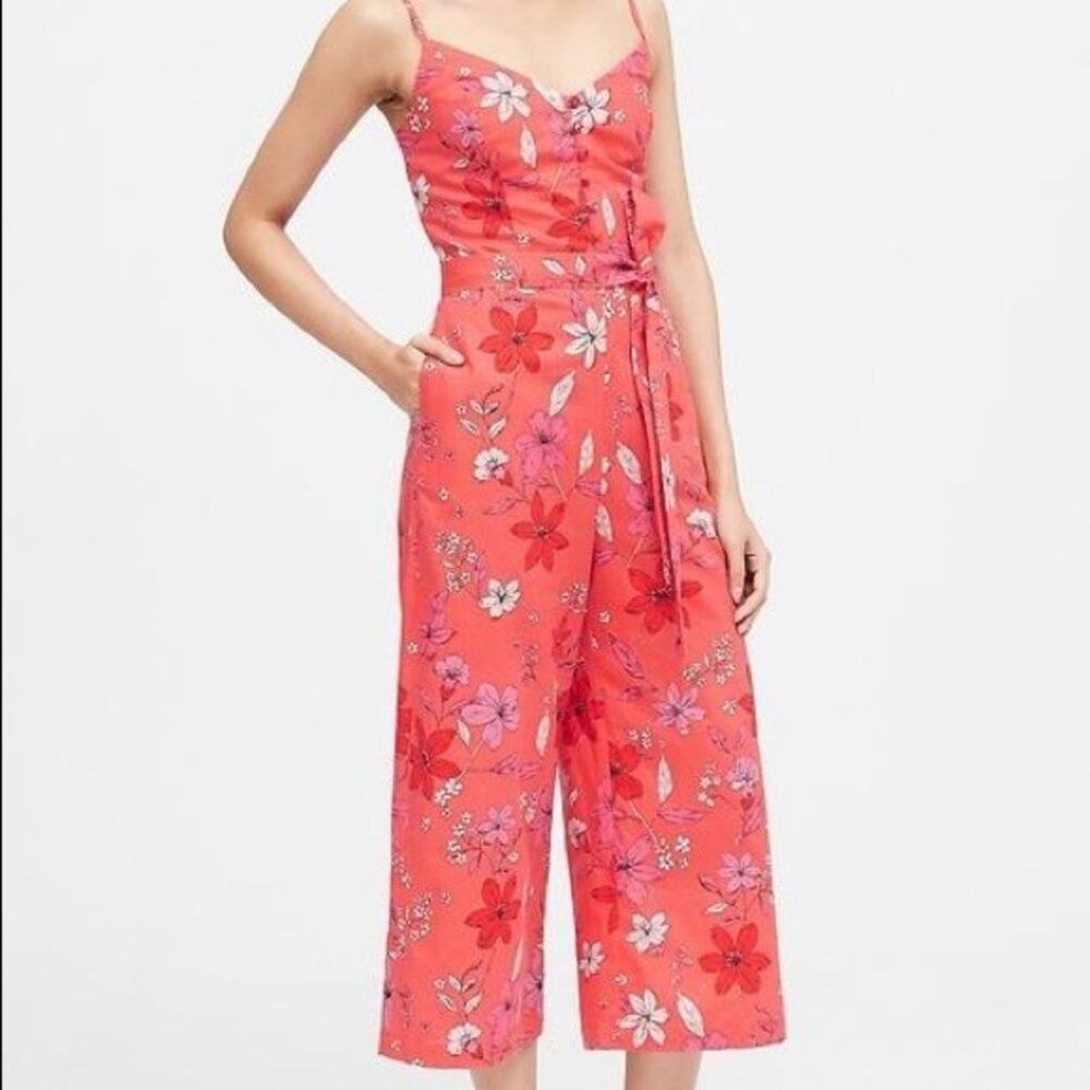 Banana Republic Floral Linen Blend Jumpsuit Size 2 NWOT